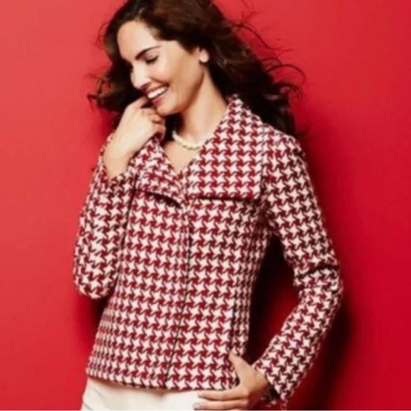 Talbots Red and White Houndstooth Blazer 16 Petite - Picture 1 of 5